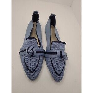 Womens Blue Pointed Toe Flats Loafers Shoes Size 40 Bow Slip On Blue